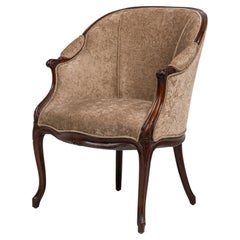 English George III Upholstered Mahogany and Taupe Embroidered Velvet Armchair