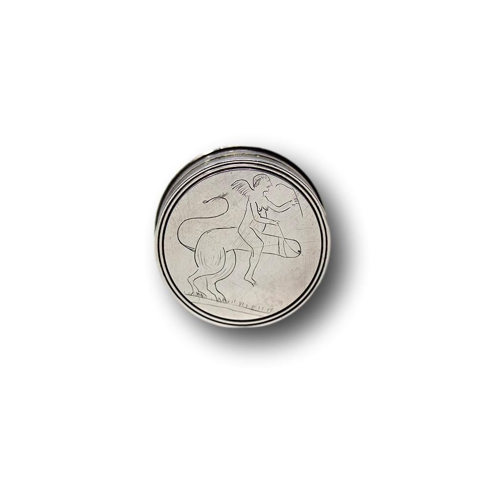 Sterling Silver 

From our Silver collection, we are delighted to offer this extremely rare Erotic Sterling Silver Vinaigrette by Joseph Ash I. The Silver Vinaigrette of petit circular form with removable lid revealing the grill containing the