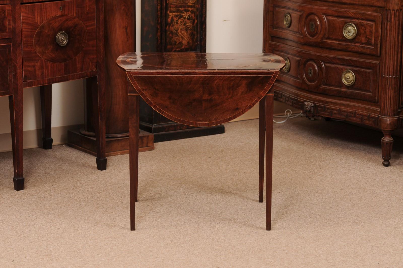 English George IIII Inlaid Mahogany Pembroke Table & Oval Rosewood top For Sale 1