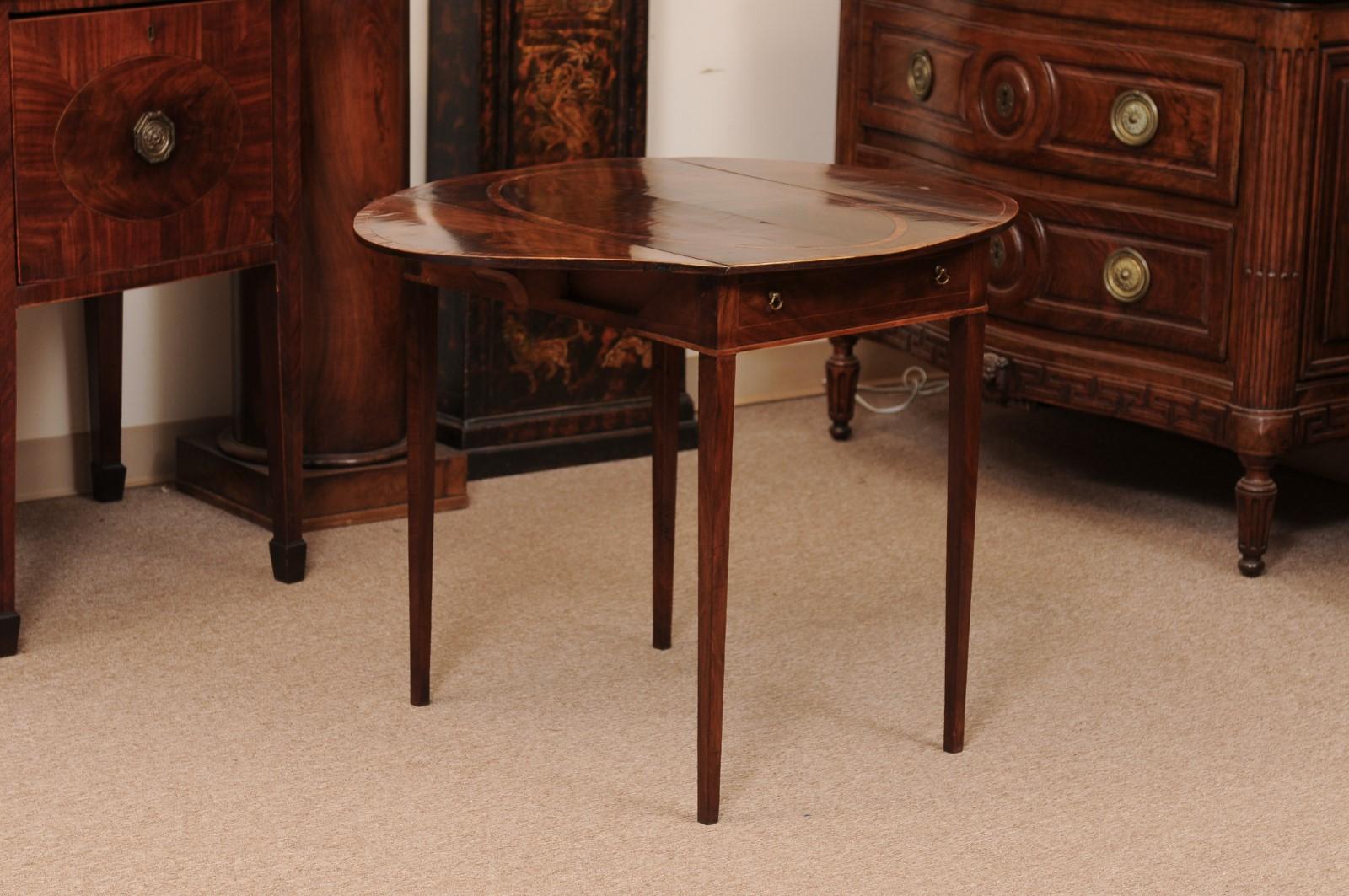 English George IIII Inlaid Mahogany Pembroke Table & Oval Rosewood top For Sale 5