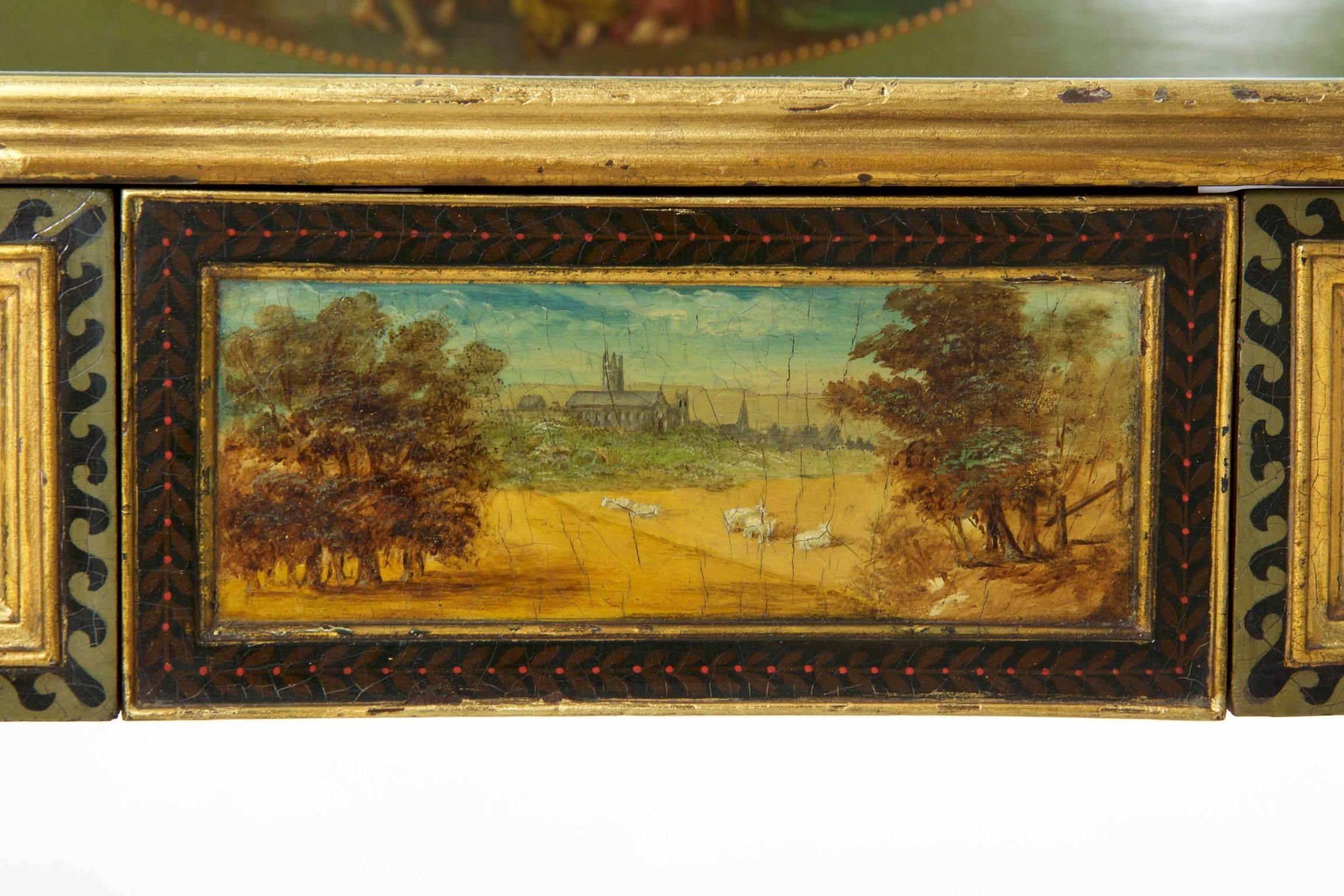English George IV Green Painted Antique Pedestal Sideboard Console, circa 1825 5