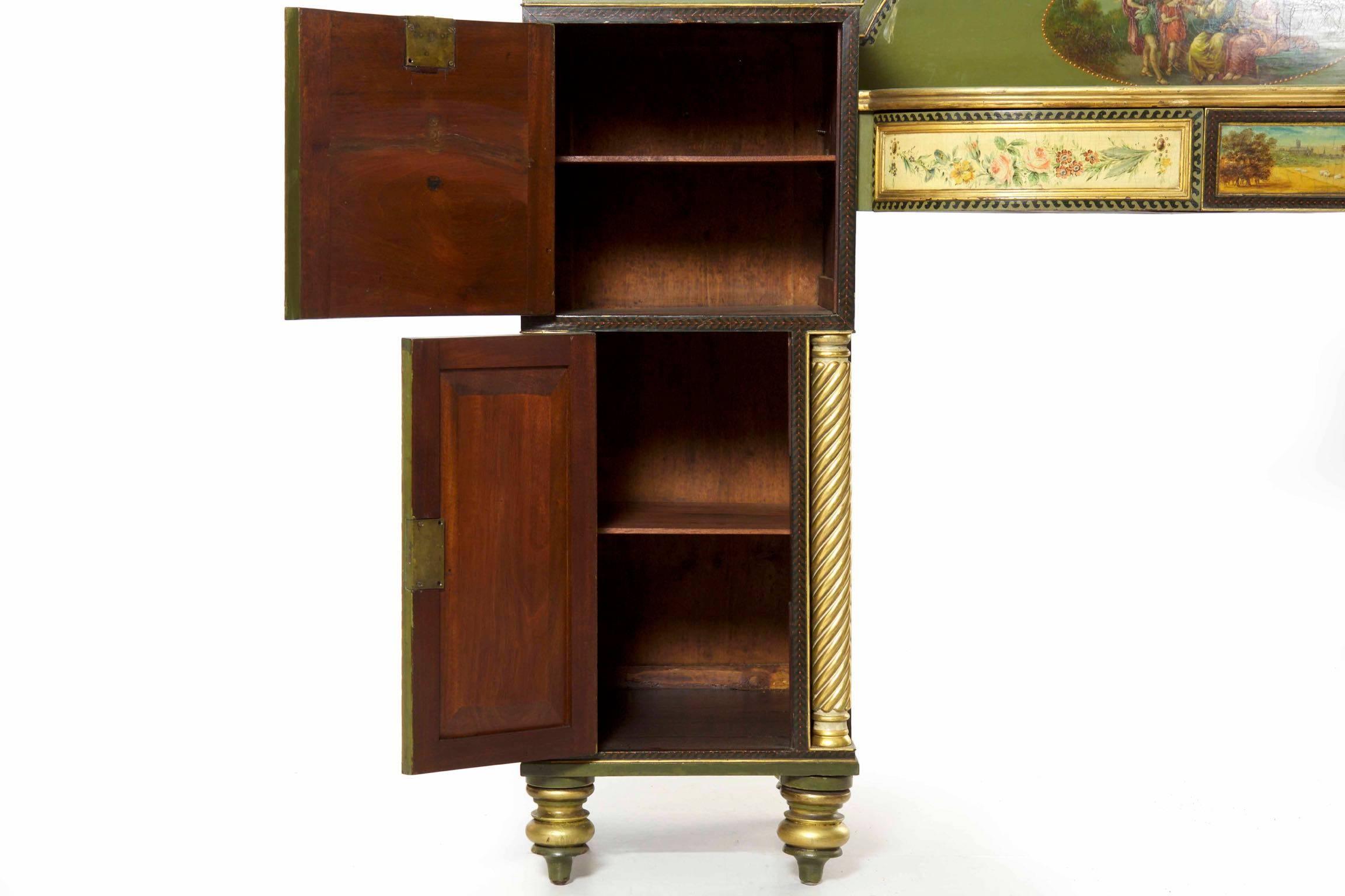 English George IV Green Painted Antique Pedestal Sideboard Console, circa 1825 8