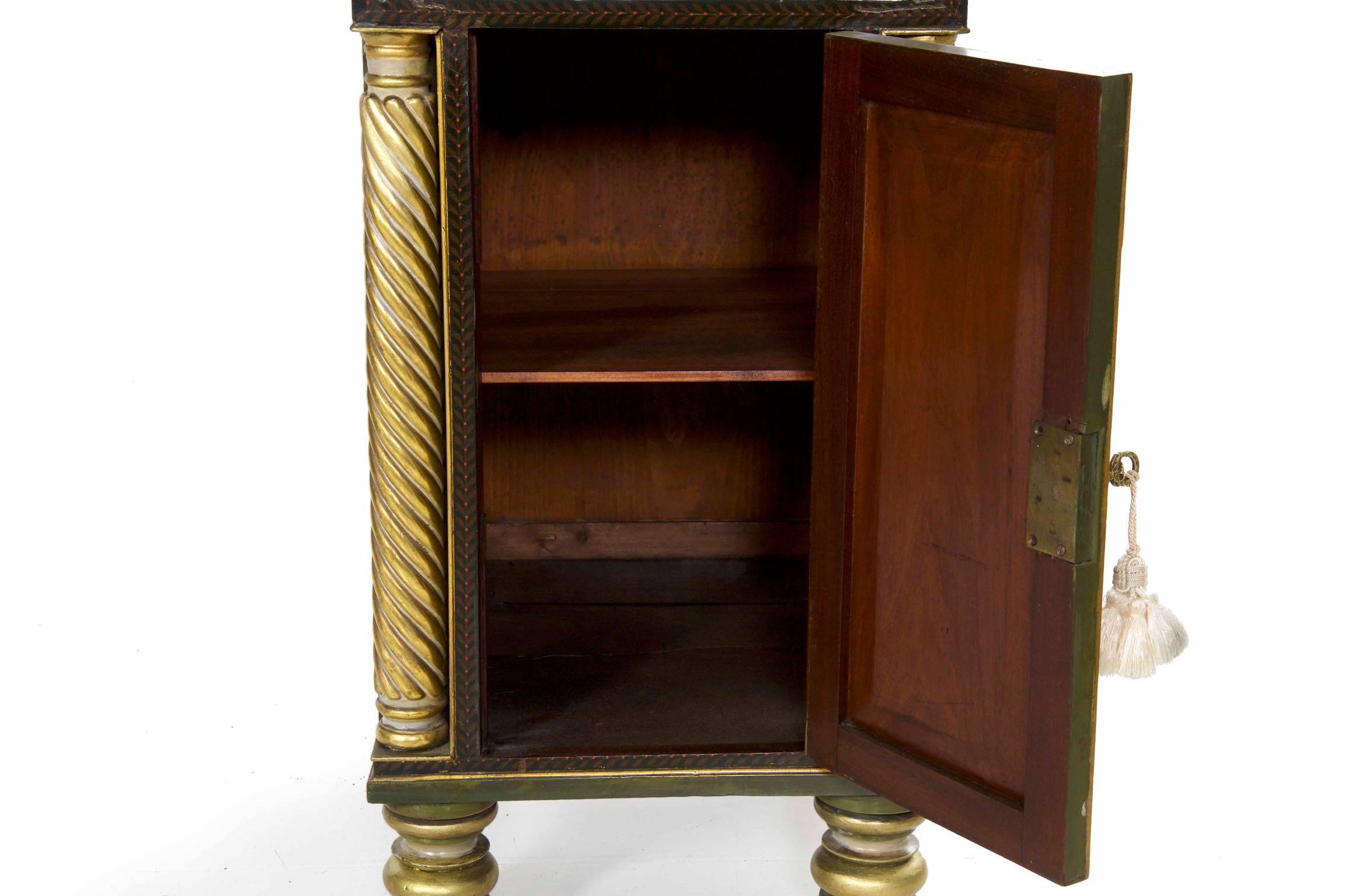 English George IV Green Painted Antique Pedestal Sideboard Console, circa 1825 9