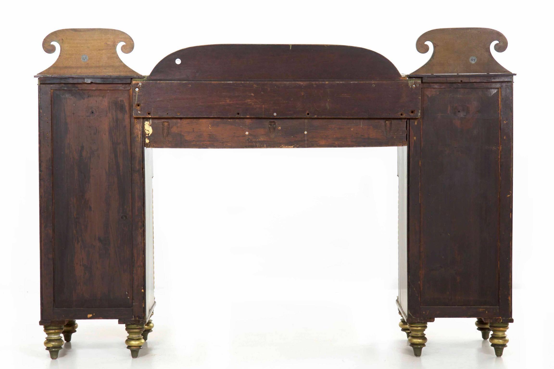 English George IV Green Painted Antique Pedestal Sideboard Console, circa 1825 11