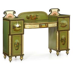 English George IV Green Painted Antique Pedestal Sideboard Console, circa 1825