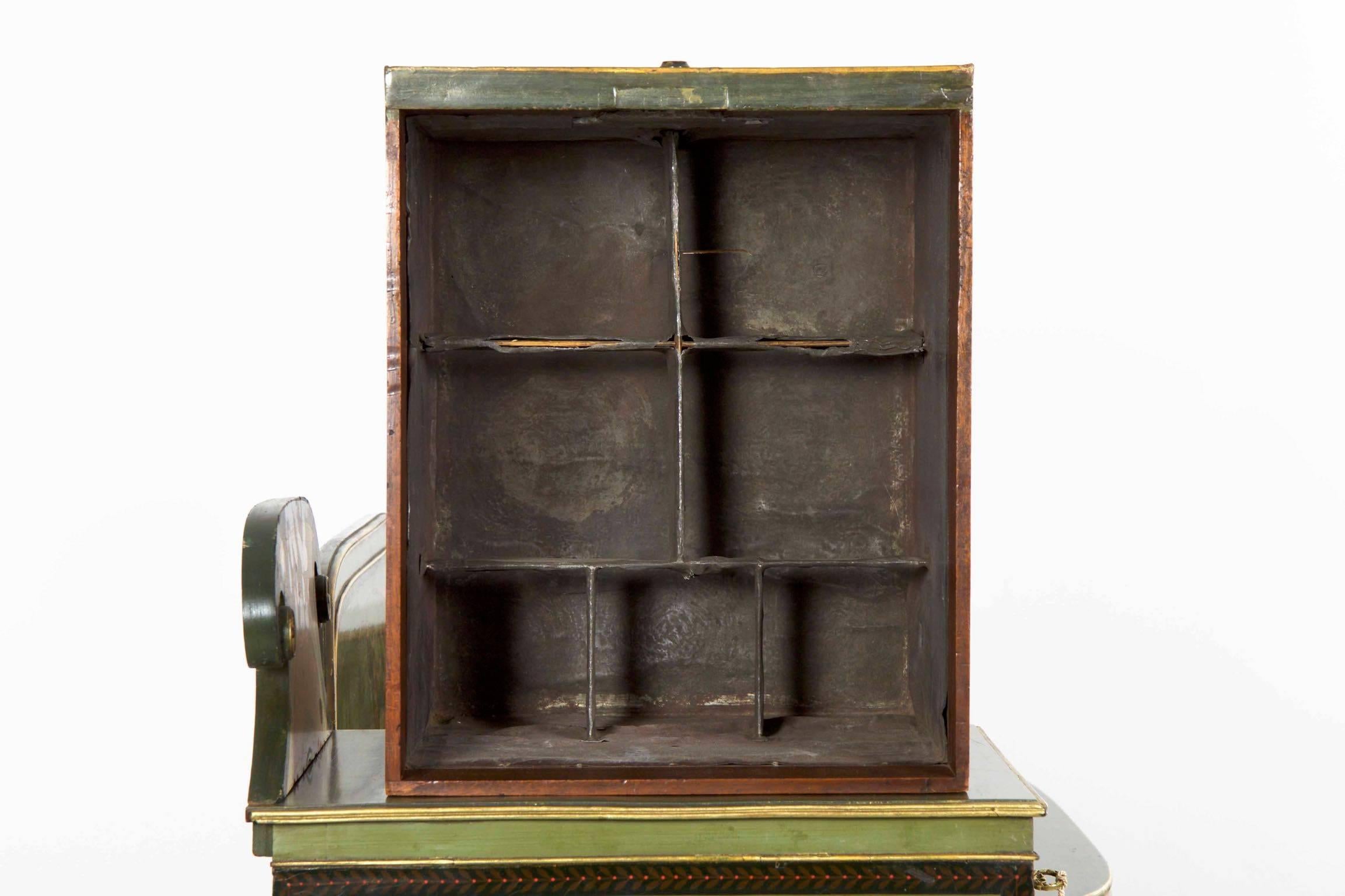 English George IV Green Painted Antique Pedestal Sideboard Console, circa 1825 14