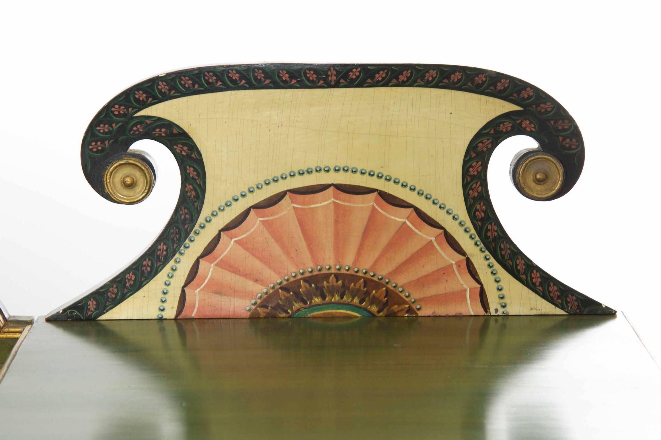 English George IV Green Painted Antique Pedestal Sideboard Console, circa 1825 1