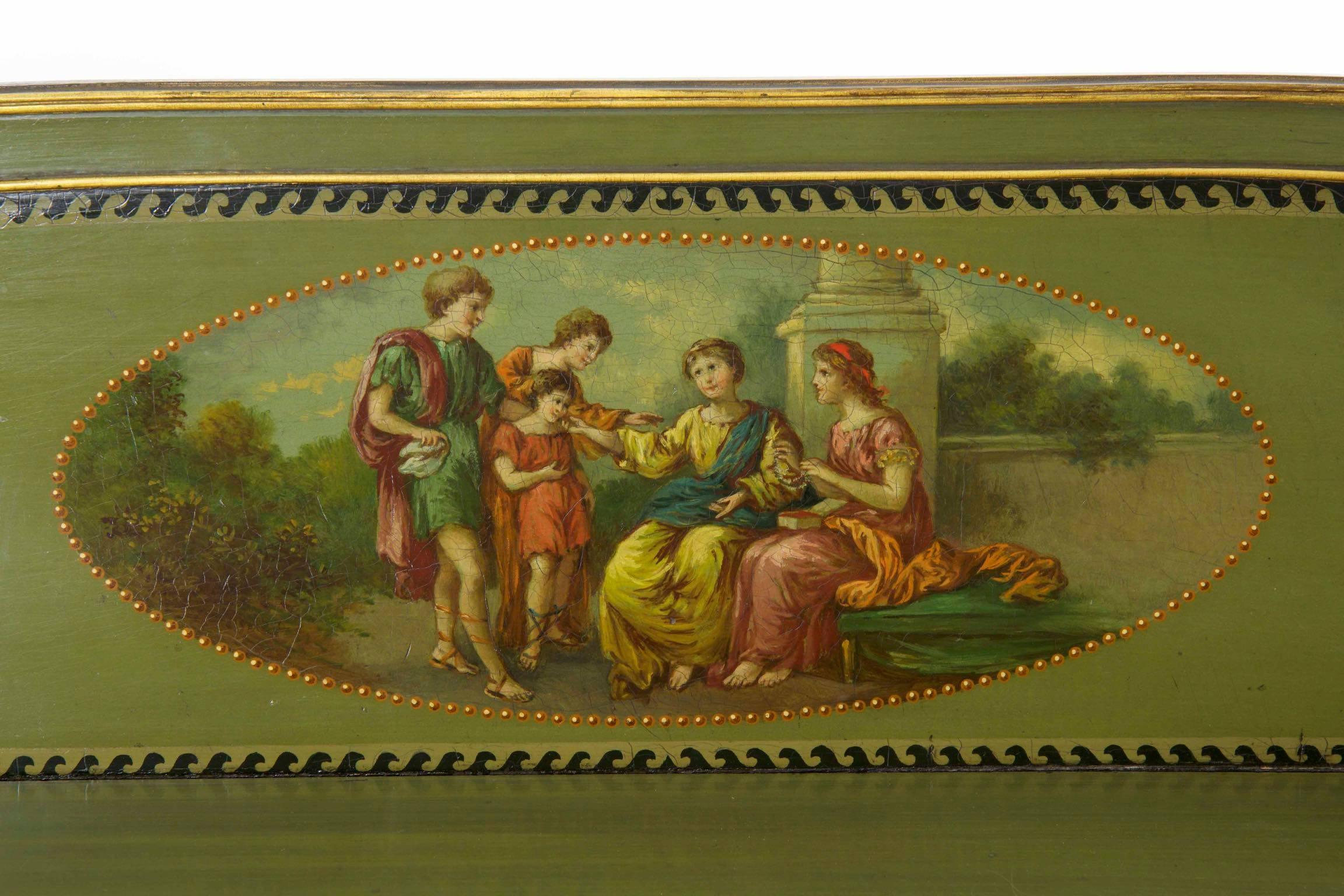 English George IV Green Painted Antique Pedestal Sideboard Console, circa 1825 2