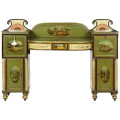 English George IV Green Painted Antique Pedestal Sideboard Console, circa 1825