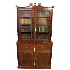 Antique English George IV Inlaid Mahogany Secretaire Bookcase