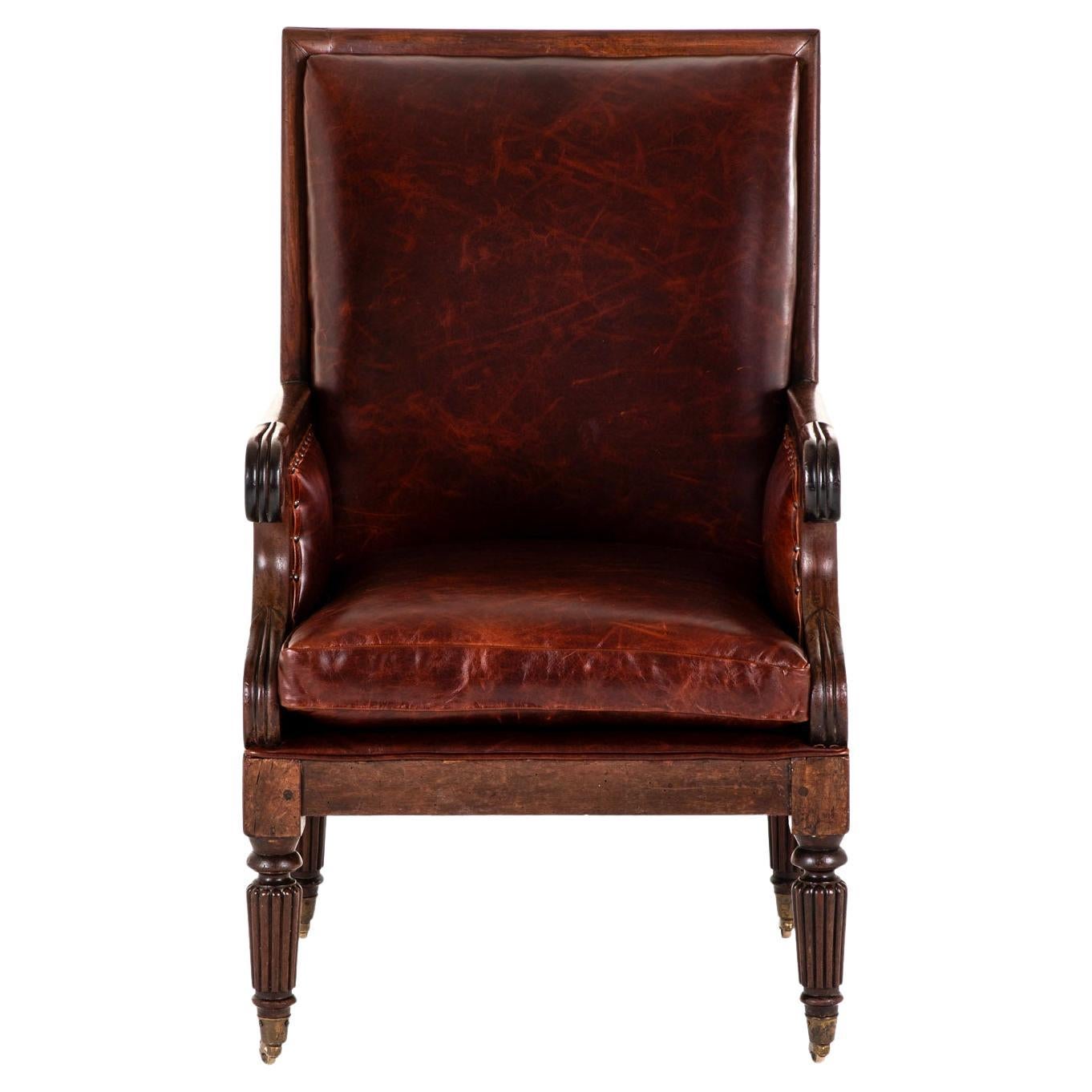 English George IV Leather Library Chair