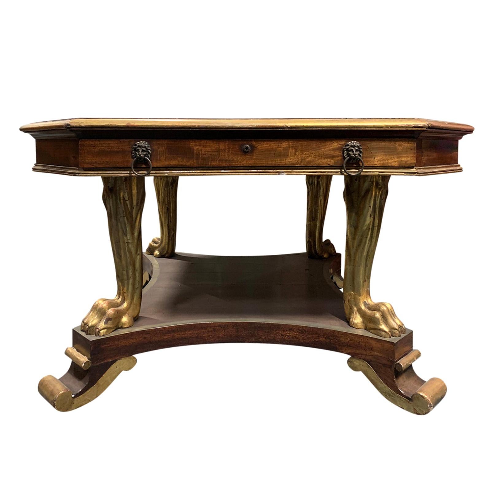 English George IV Mahogany and Parcel Gilt Center or Library Table, circa 1840