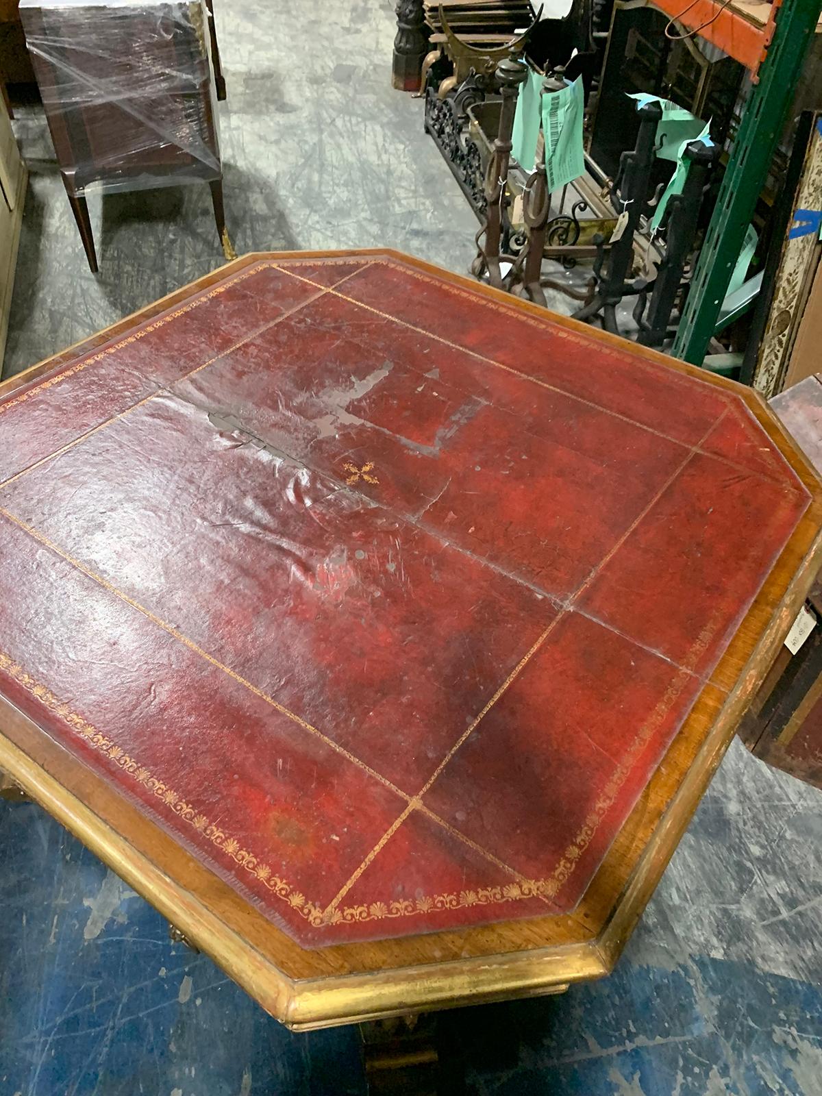 Leather English George IV Mahogany and Parcel Gilt Center or Library Table, circa 1840