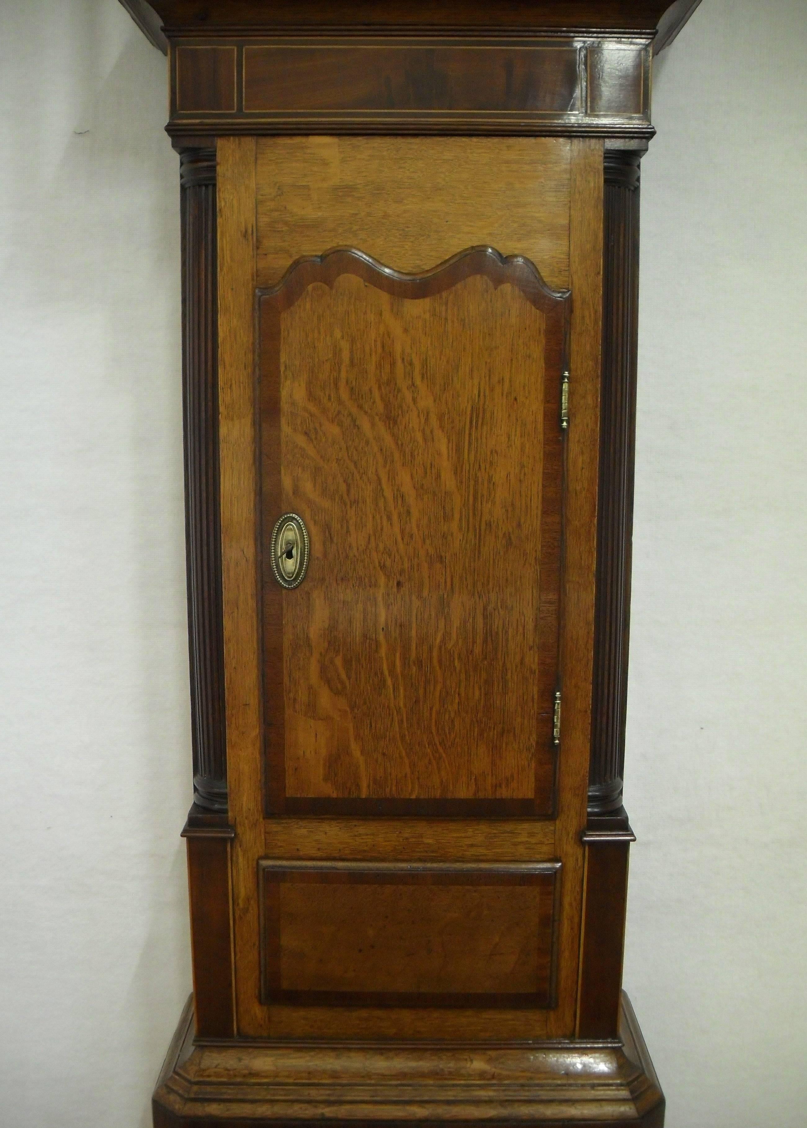 English George IV Oak and Mahogany Longcase Clock For Sale 1