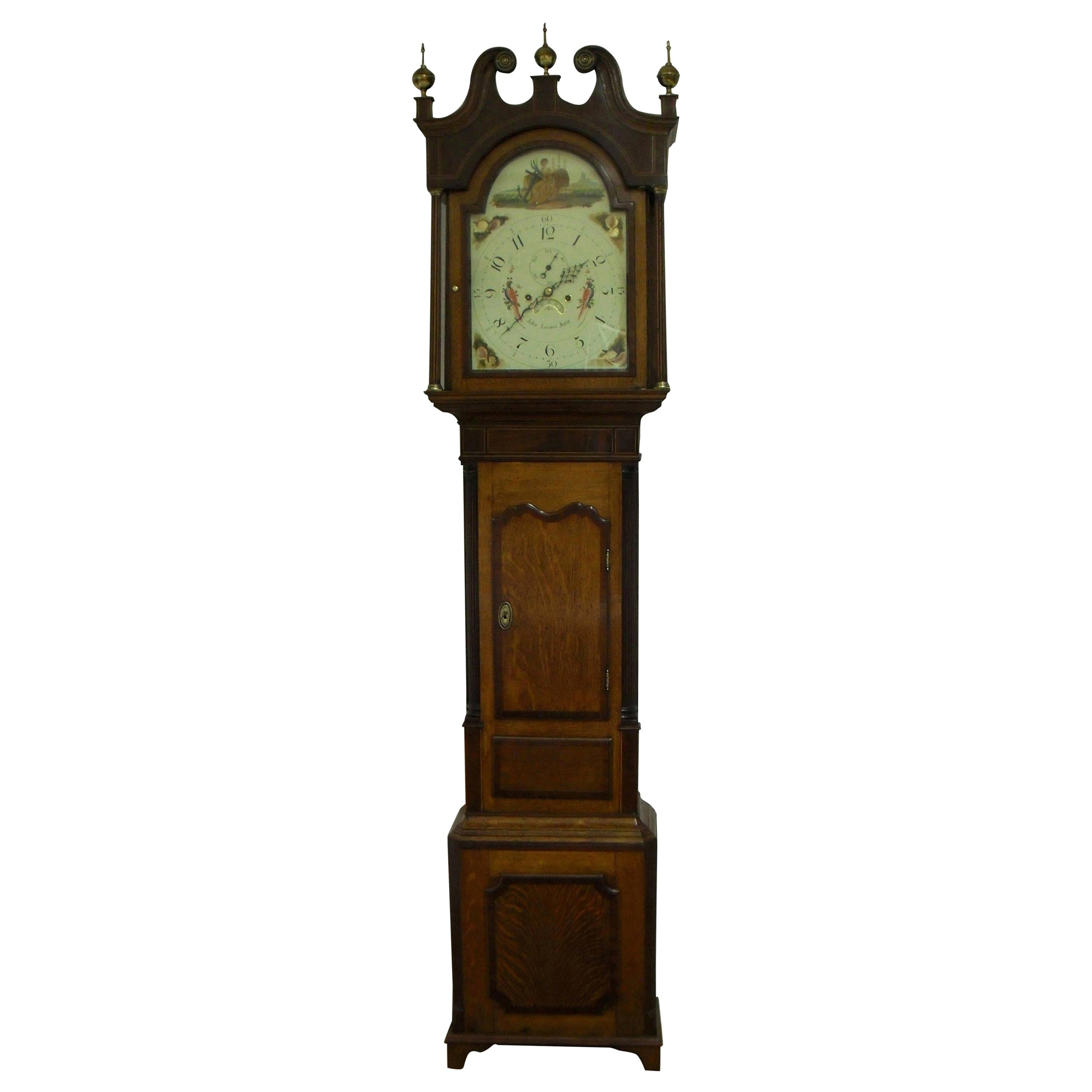 English George IV Oak and Mahogany Longcase Clock For Sale
