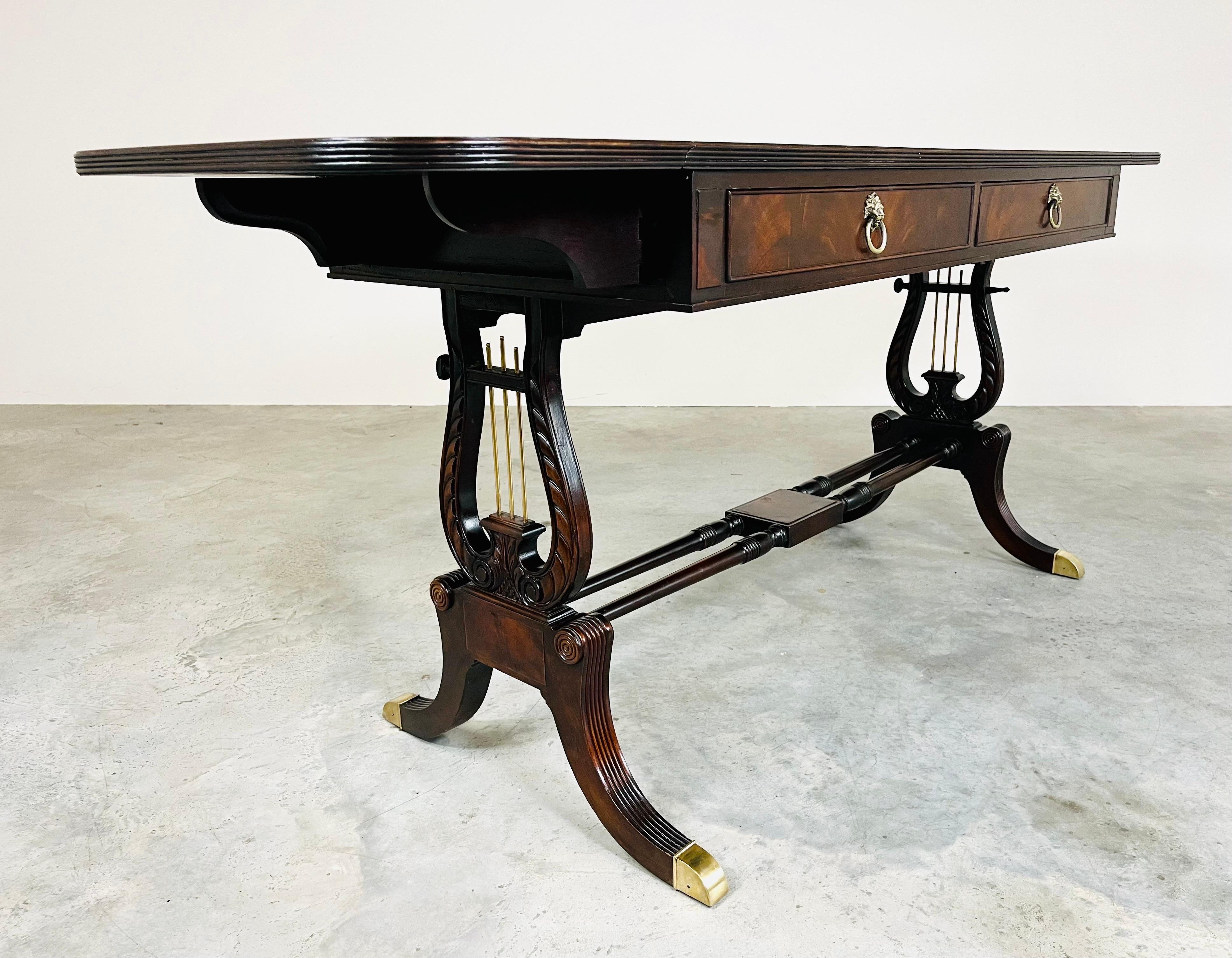 English George IV Parquetry Lyre Mahogany Regency Style Drop-Leaf Desk Table 3