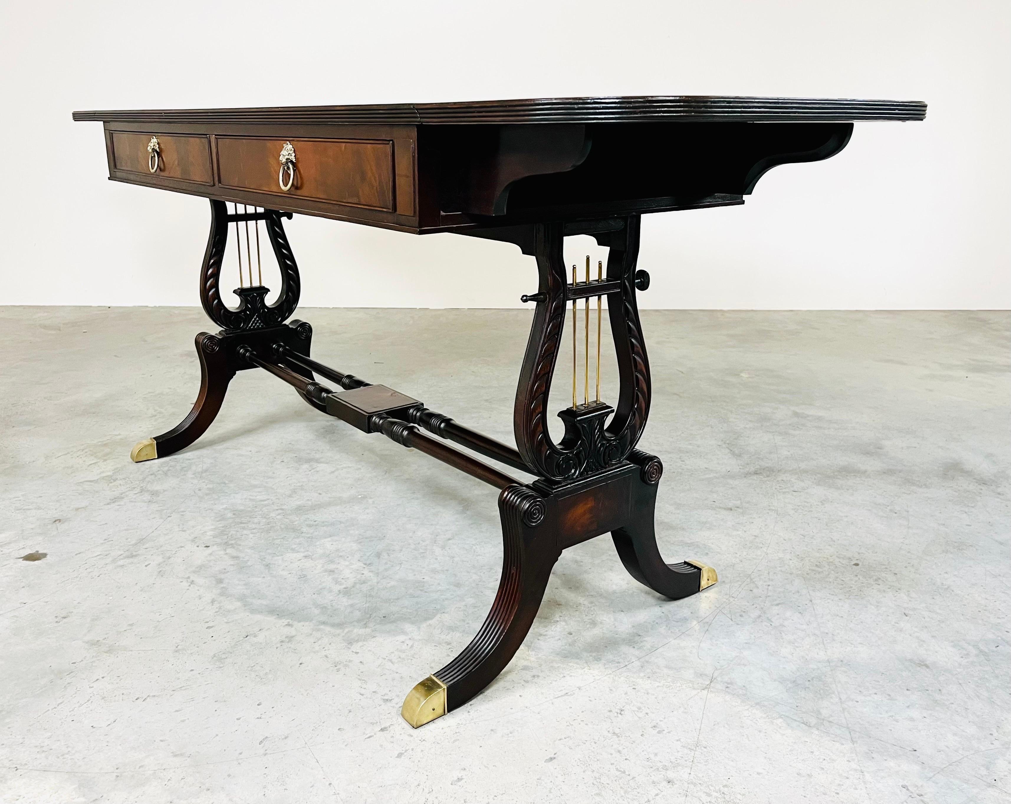 English George IV Parquetry Lyre Mahogany Regency Style Drop-Leaf Desk Table 6