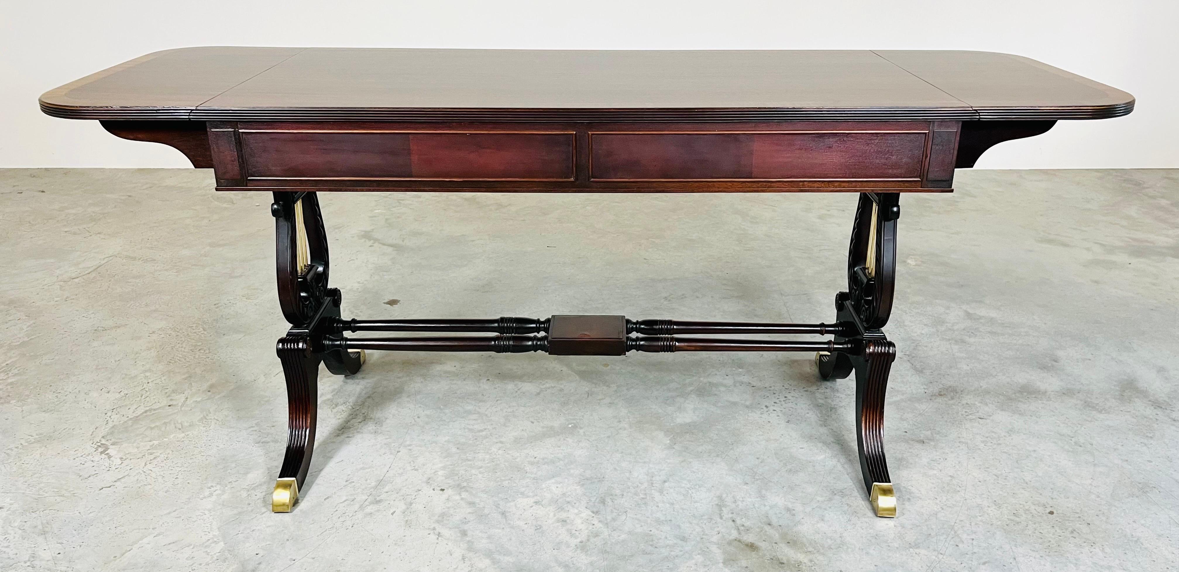 English George IV Parquetry Lyre Mahogany Regency Style Drop-Leaf Desk Table 7