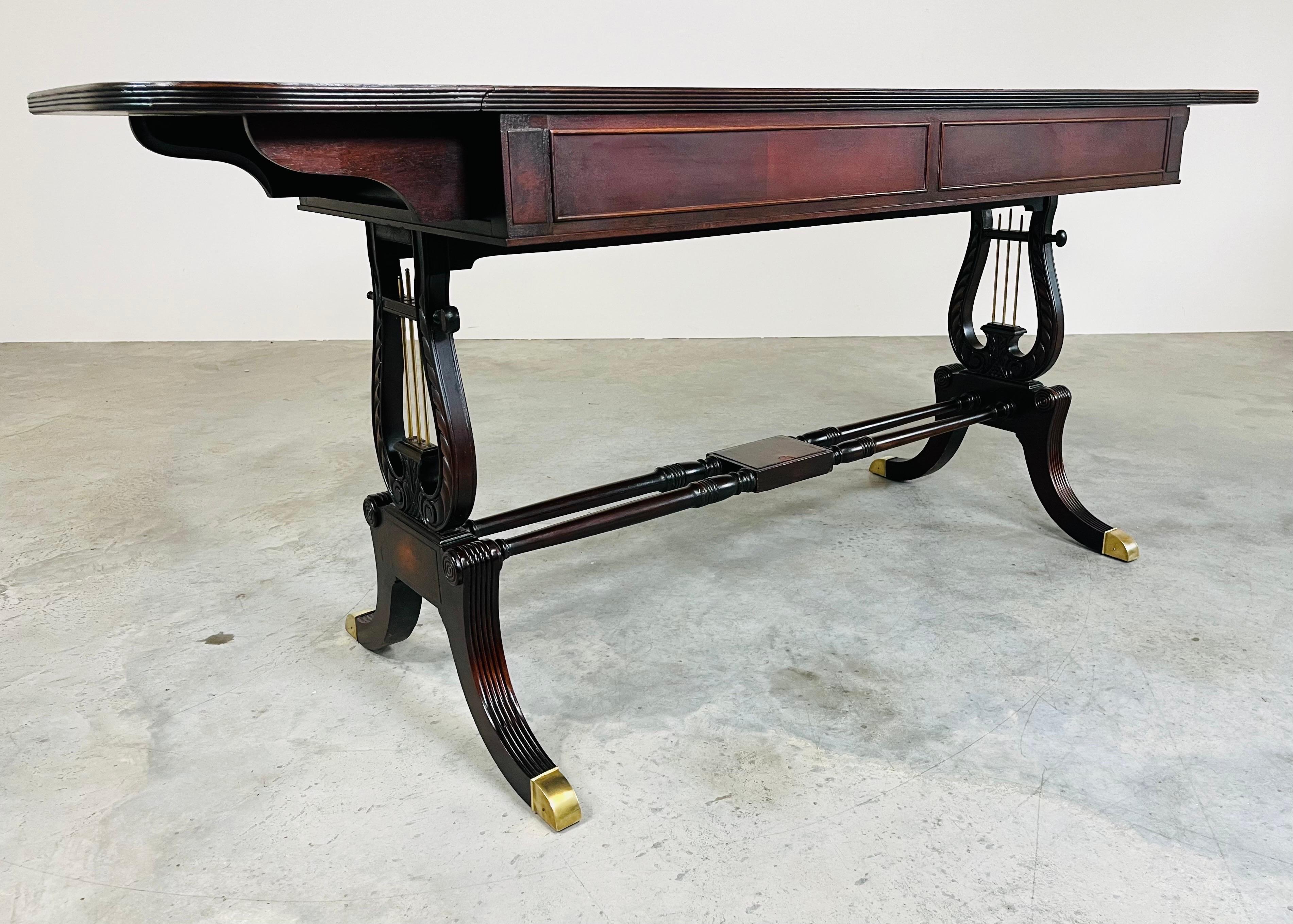 English George IV Parquetry Lyre Mahogany Regency Style Drop-Leaf Desk Table 8