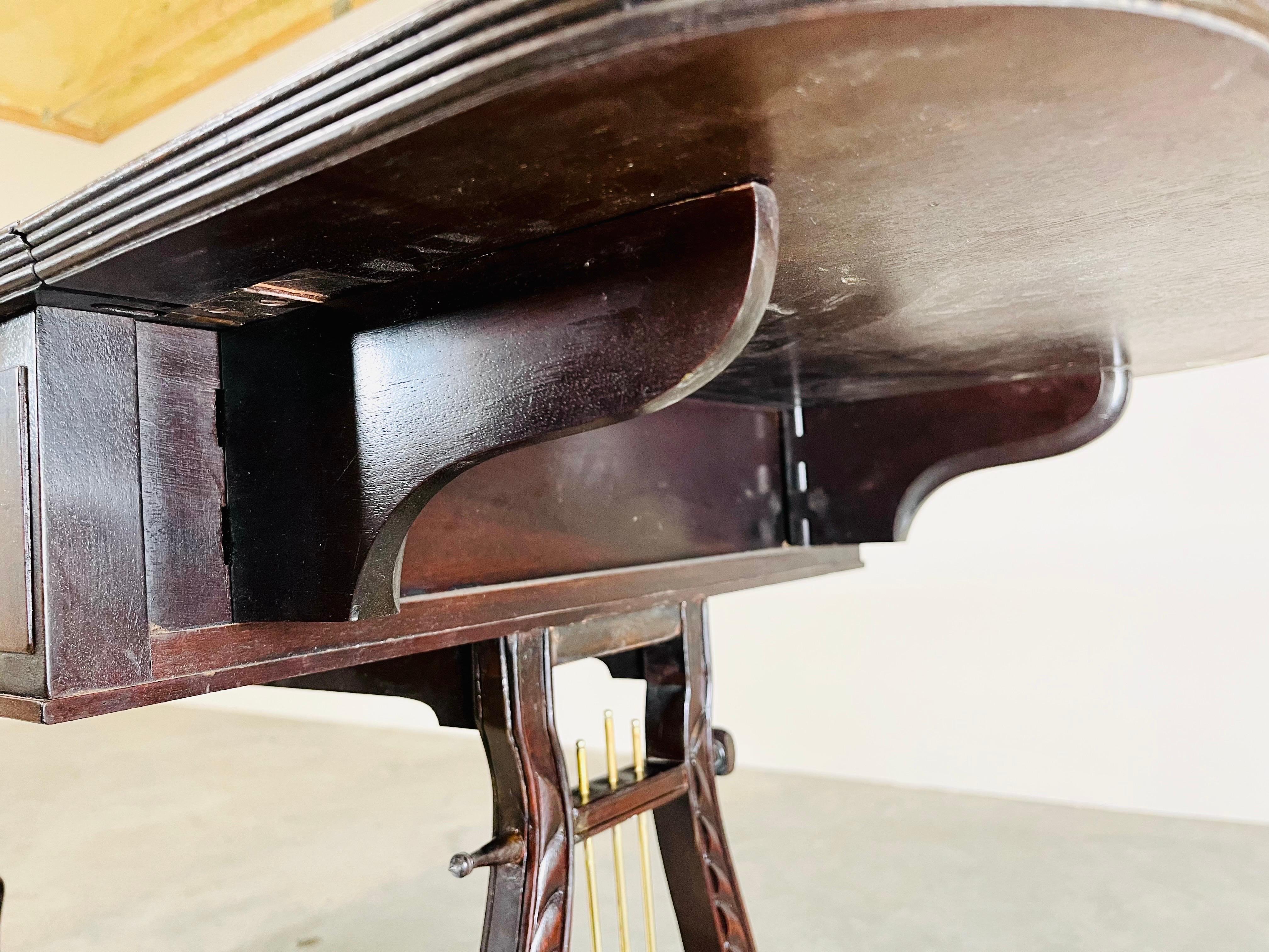 English George IV Parquetry Lyre Mahogany Regency Style Drop-Leaf Desk Table 1