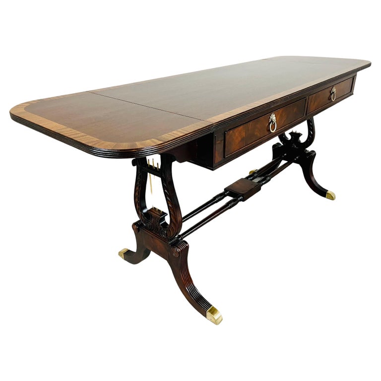 English IV Parquetry Lyre Mahogany Regency Style DropLeaf Desk