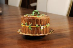 English George Jones 19th Century Majolica Cake Plate with Twig Handle and Slats