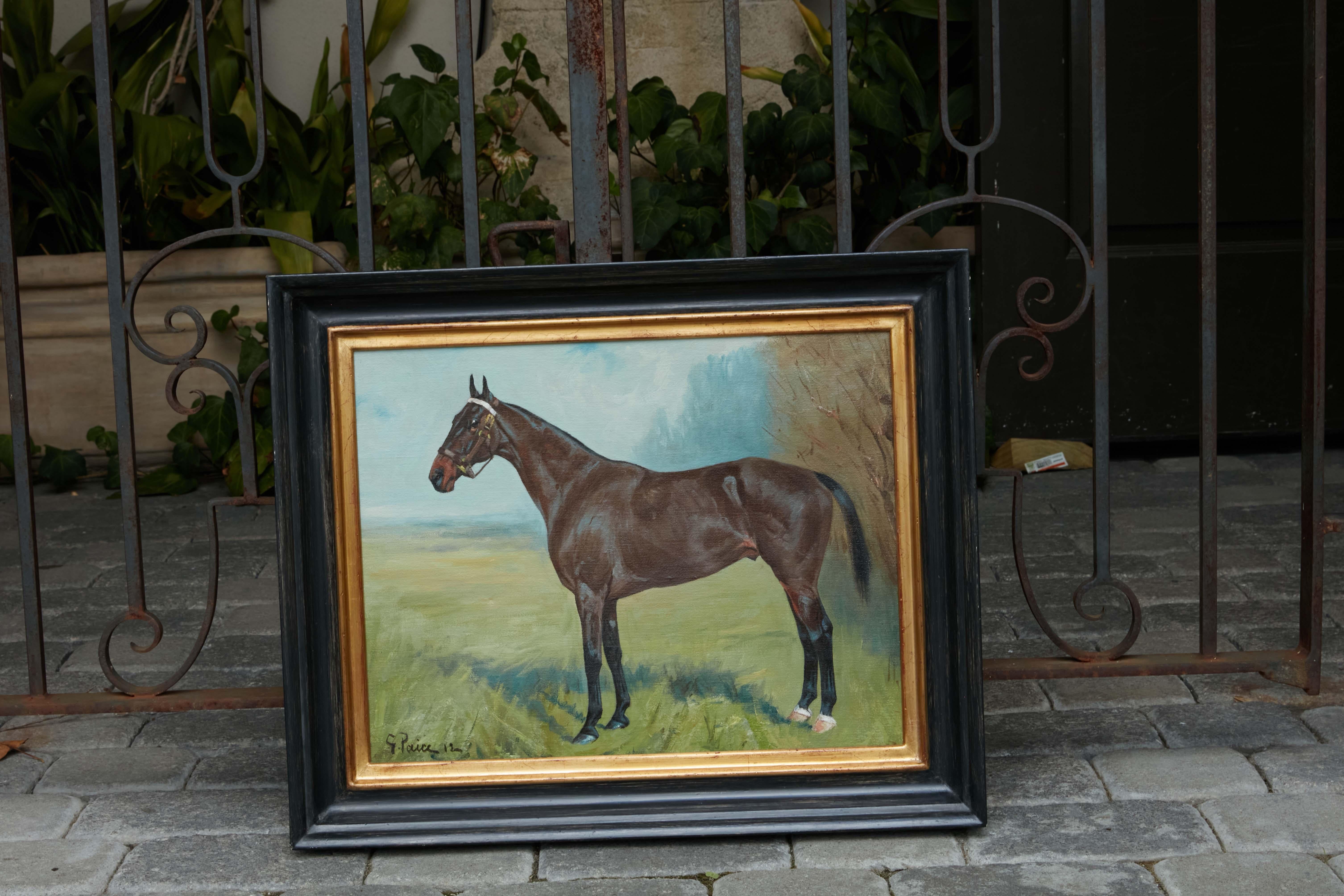 English George Paice 1912 Oil on Canvas Equestrian Painting with Black Frame 3