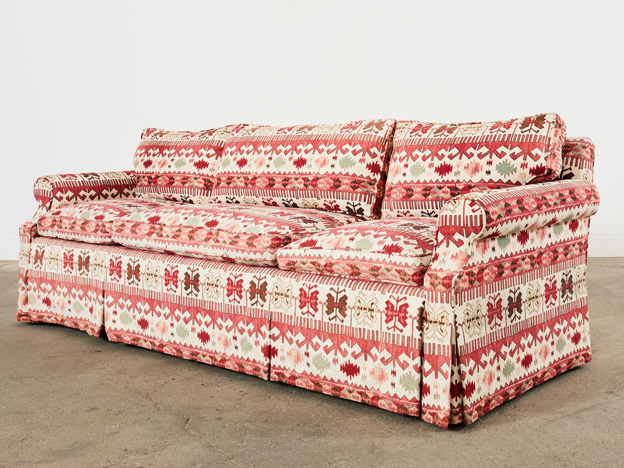 Hand-Crafted English George Smith Style Kilim Design Upholstered Sofa For Sale