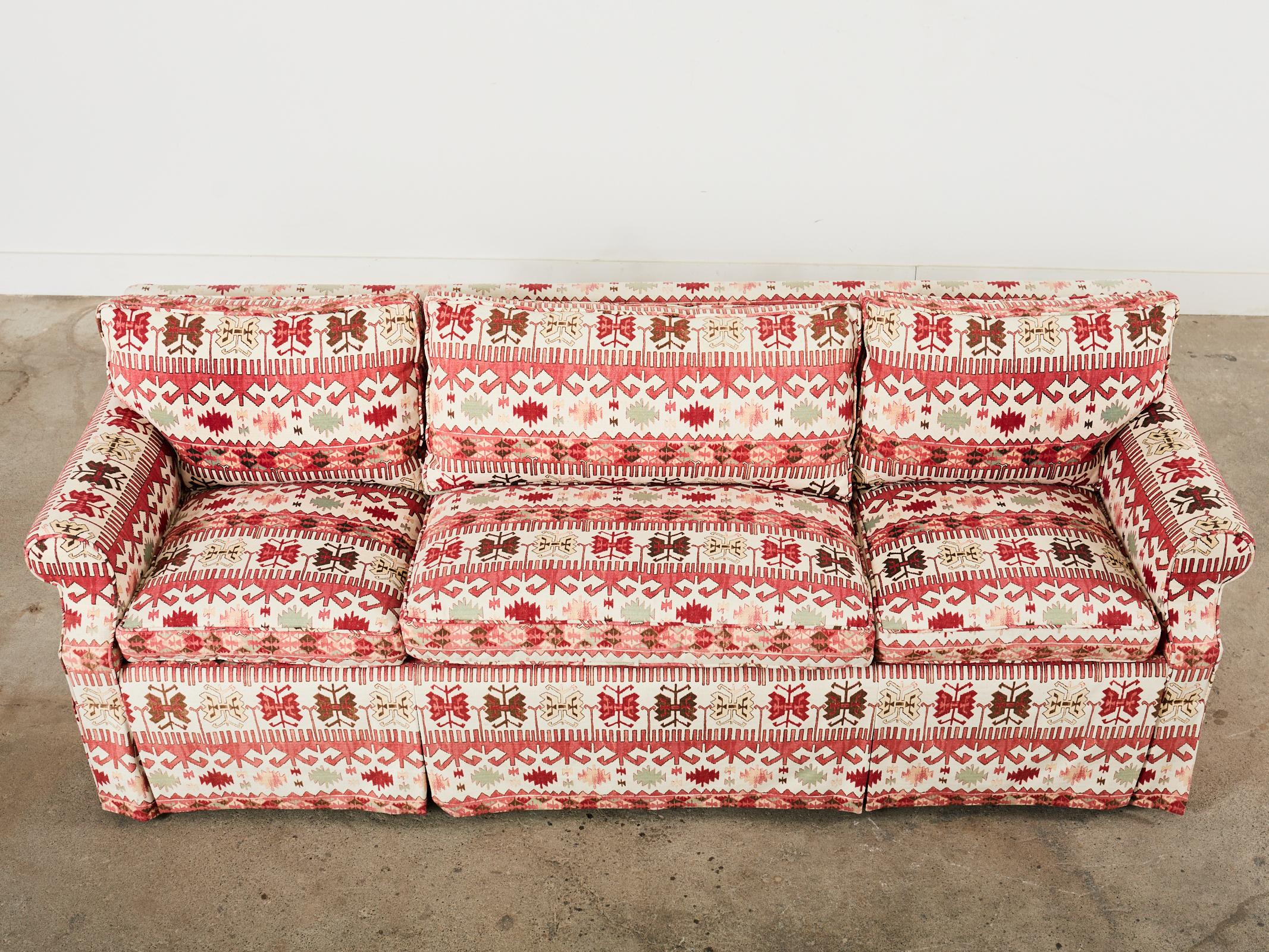 English George Smith Style Kilim Design Upholstered Sofa In Good Condition For Sale In Rio Vista, CA