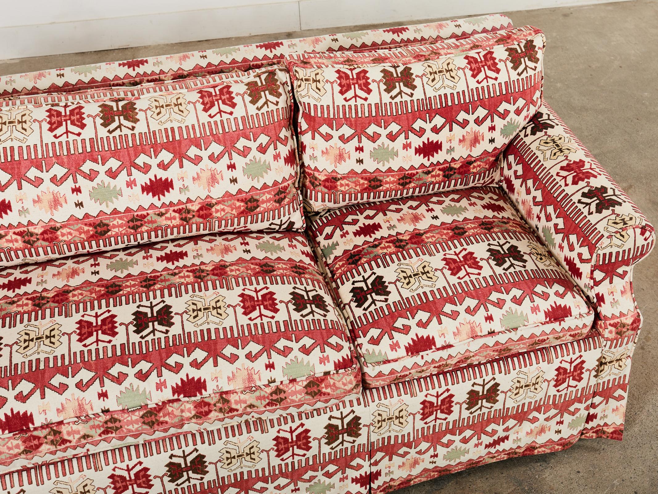 Fabric English George Smith Style Kilim Design Upholstered Sofa For Sale