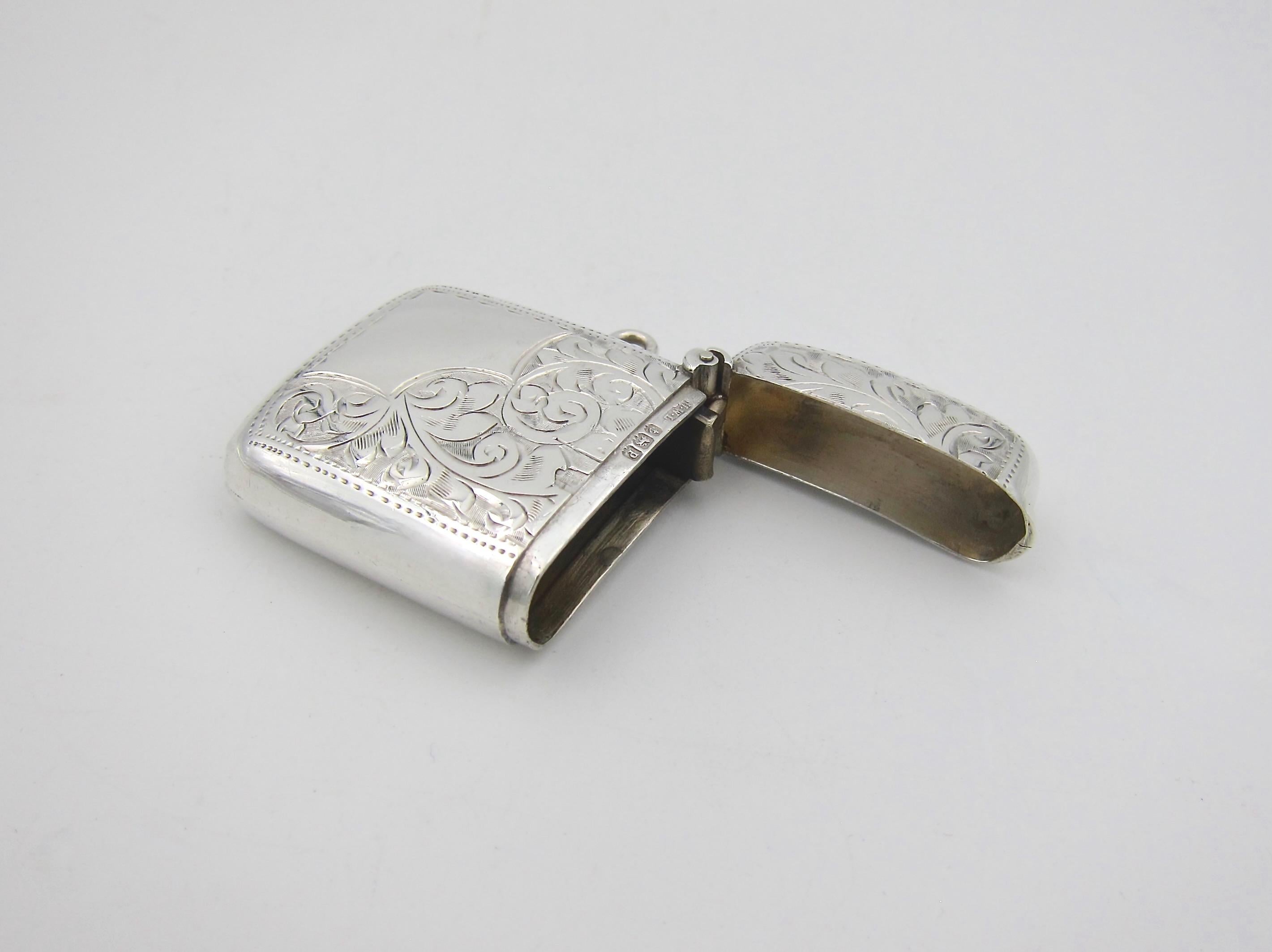 Engraved English George V Sterling Silver Vesta Match Safe by Henry Williamson For Sale