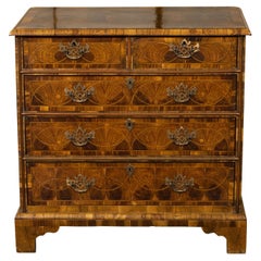 English Georgian 1800s Five-Drawer Chest with Oyster Veneer and Cross Banding