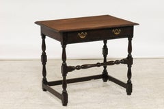 English Georgian 1820s Oak Side Stretcher with Single Drawer and Turned Legs