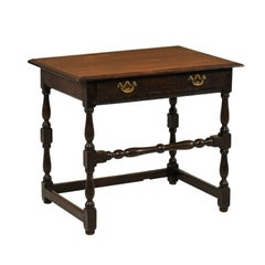 English Georgian 1820s Oak Side Stretcher with Single Drawer and Turned Legs