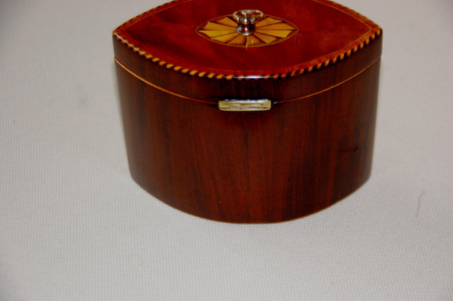 Late 18th Century English Georgian 18th Century Oval Tea Caddy with Urn, Flower & Husk Inlays