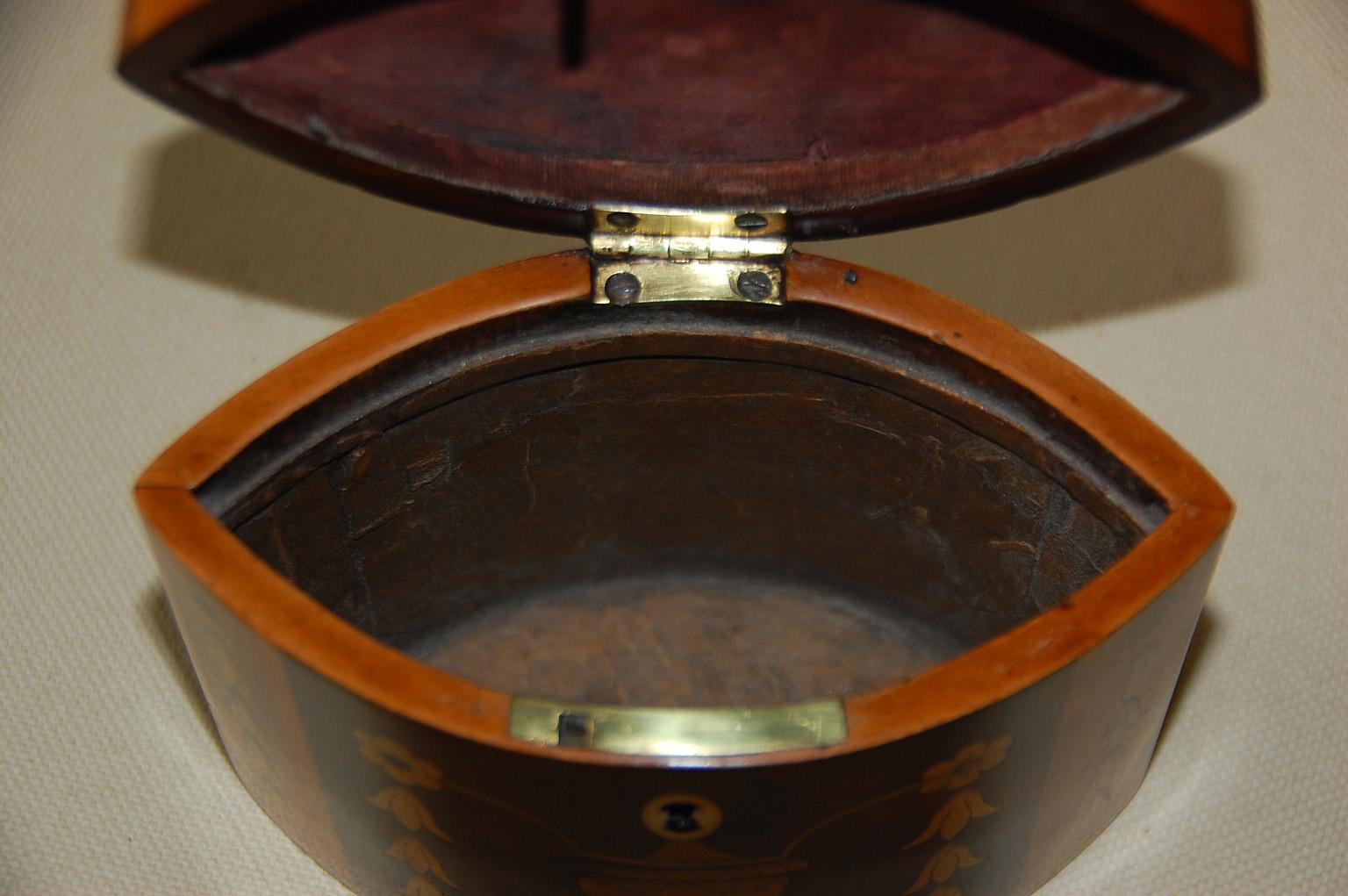 English Georgian 18th Century Oval Tea Caddy with Urn, Flower & Husk Inlays 2