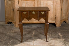 English Georgian 19th Century Oak Table with Three Drawers and Cabriole Legs