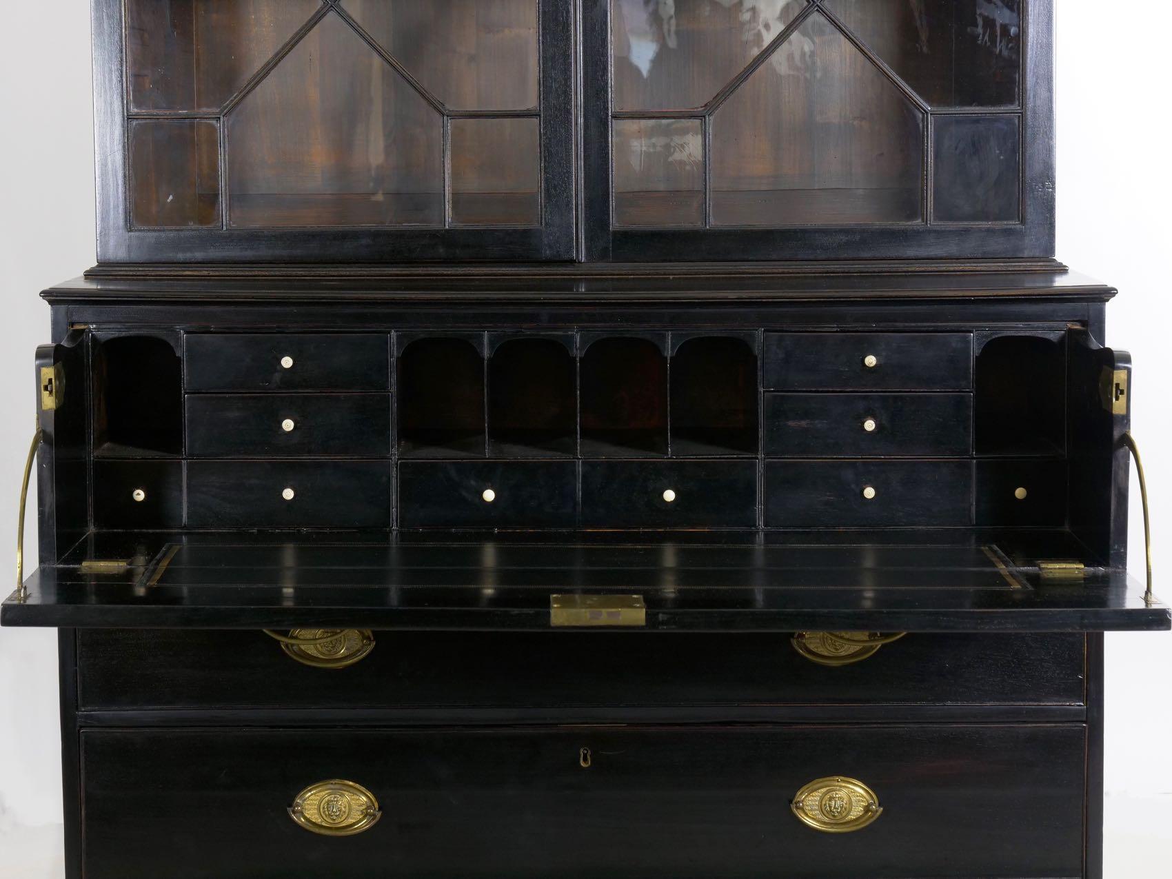 English Georgian Antique Butler’s Secretary Desk with Bookcase, 19th Century 6