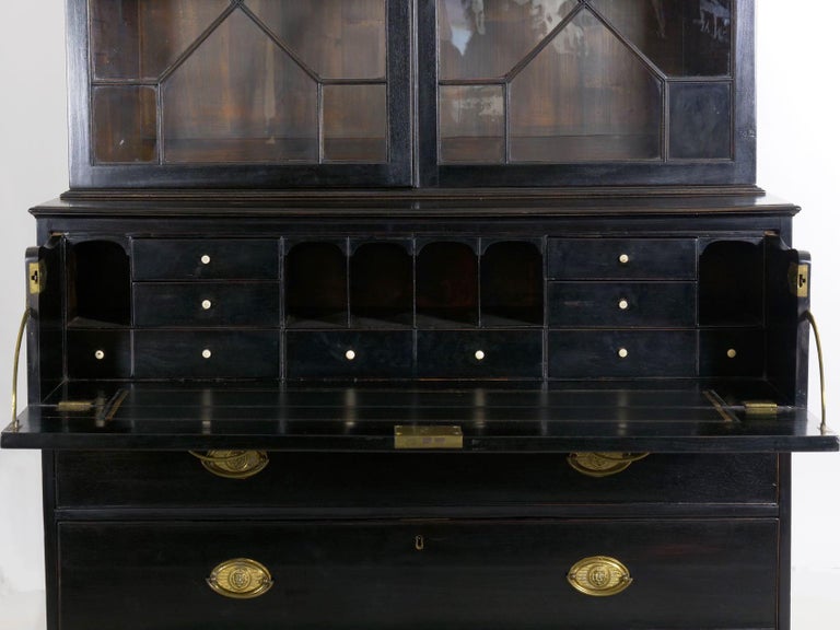 English Georgian Antique Butler S Secretary Desk With Bookcase