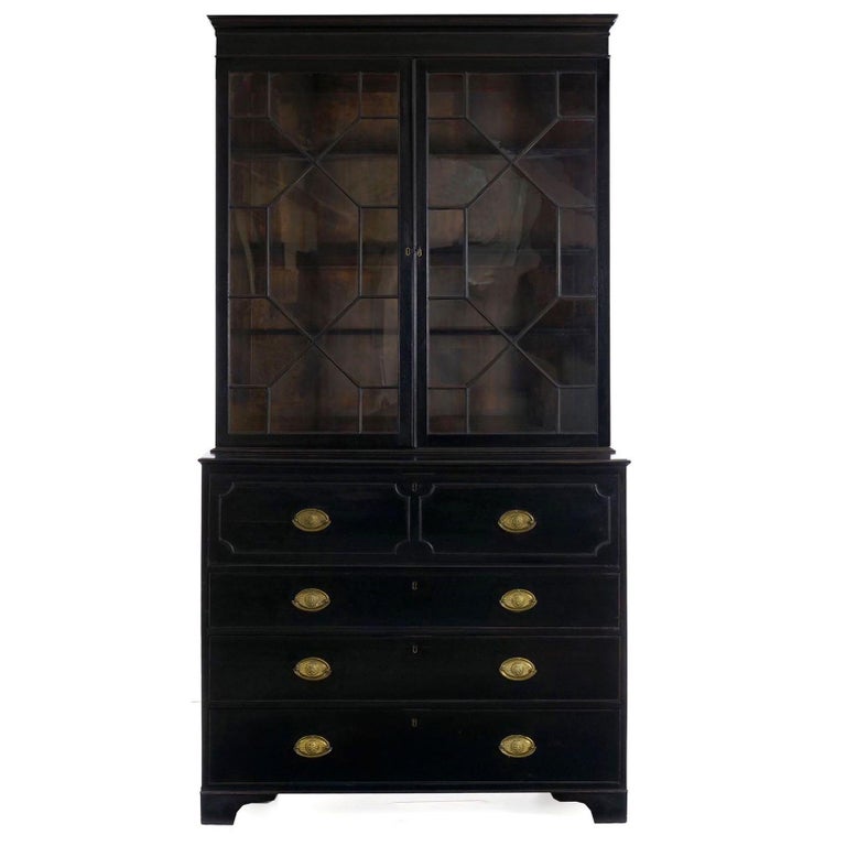 English Georgian Antique Butler S Secretary Desk With Bookcase