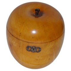 Antique English Georgian Apple Shaped Turned Tea Caddy in Applewood