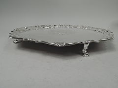 English Georgian Armorial Piecrust Shell Salver by Abercromby, 1741