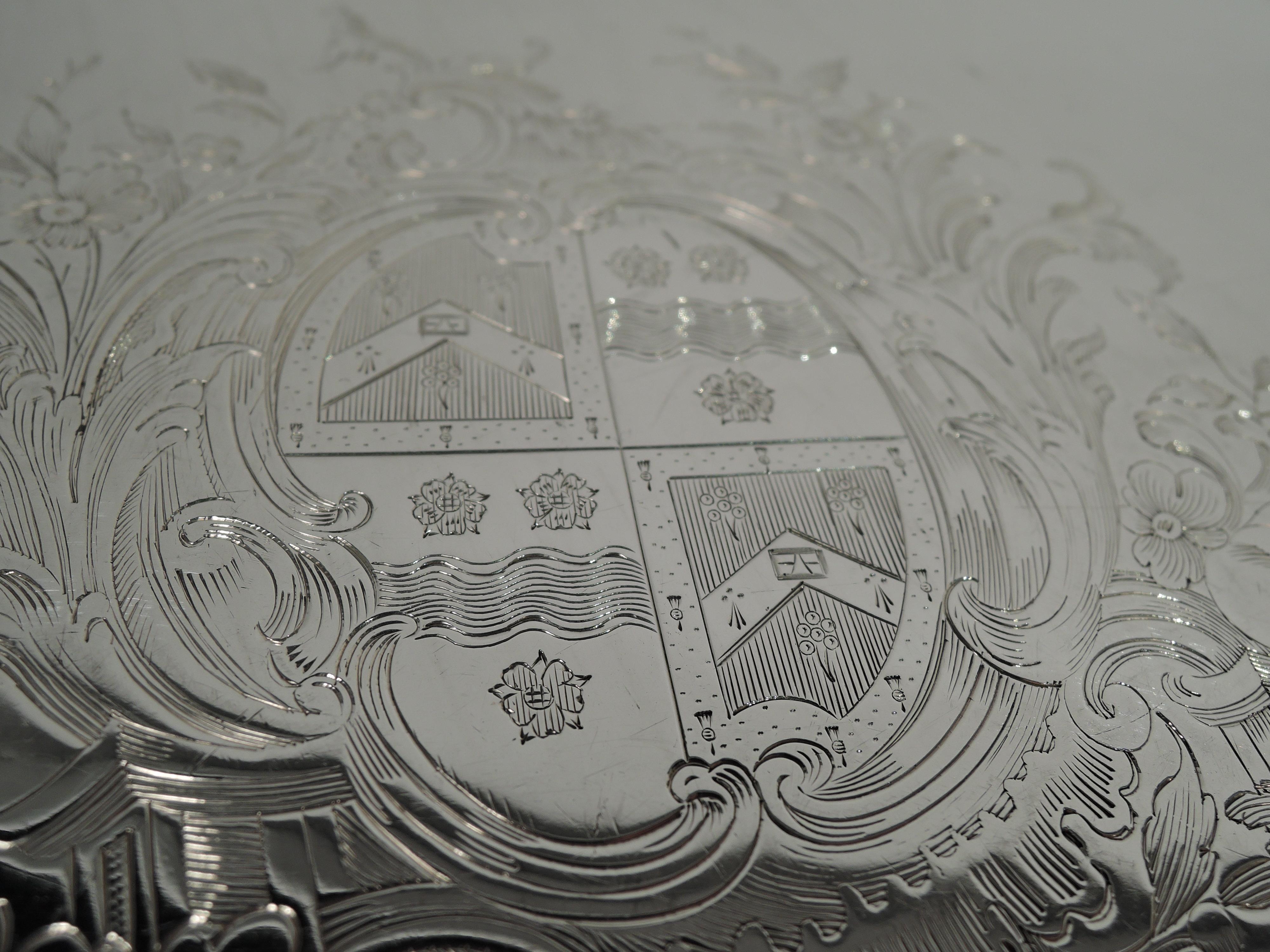 English Georgian Armorial Piecrust Shell Salver by Abercromby, 1741 For Sale 1