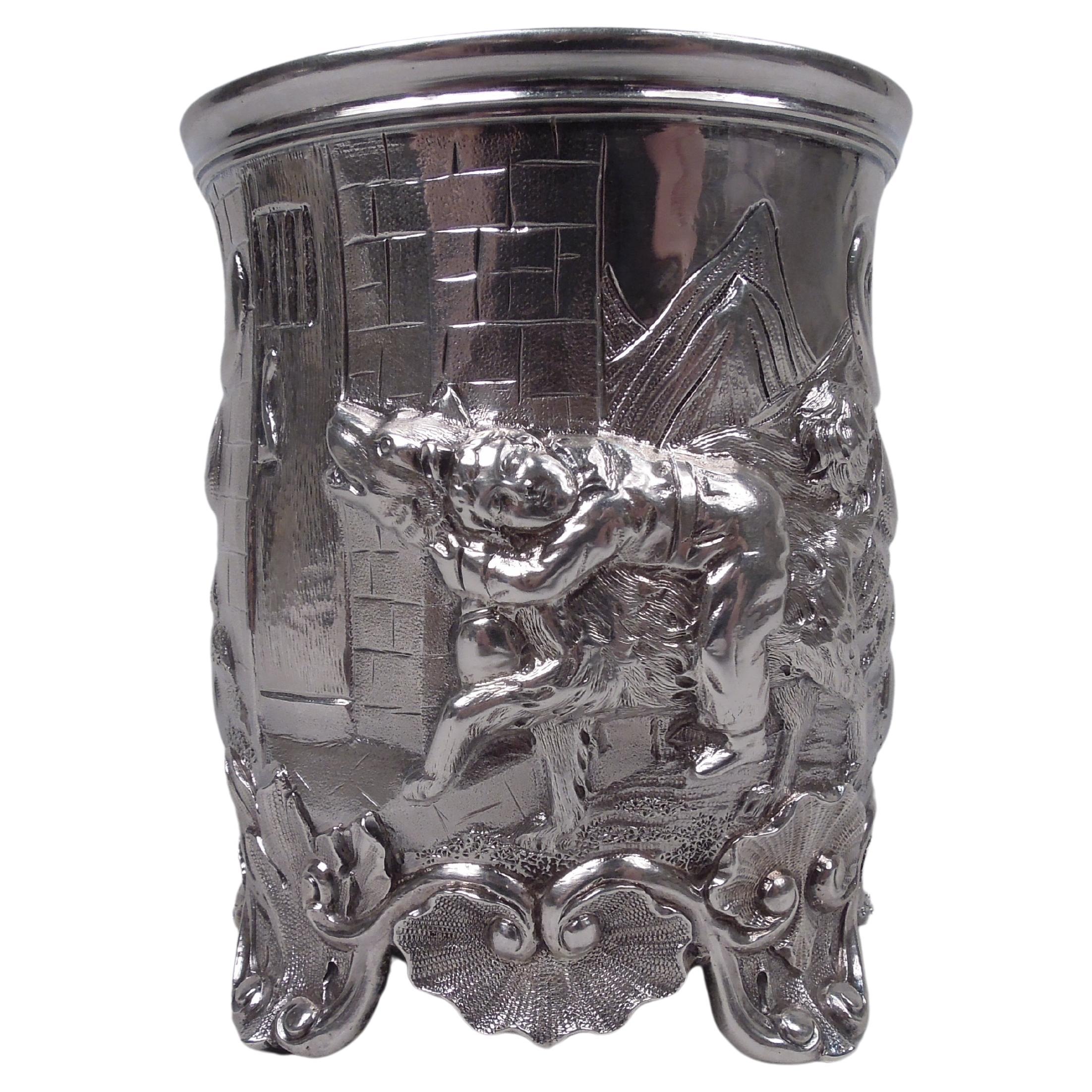 English Georgian Baby Cup with Iconic Swiss Alps Rescue Dog Scene For Sale