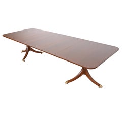 English Georgian Banded Mahogany Double Pedestal Dining Table, Newly Refinished