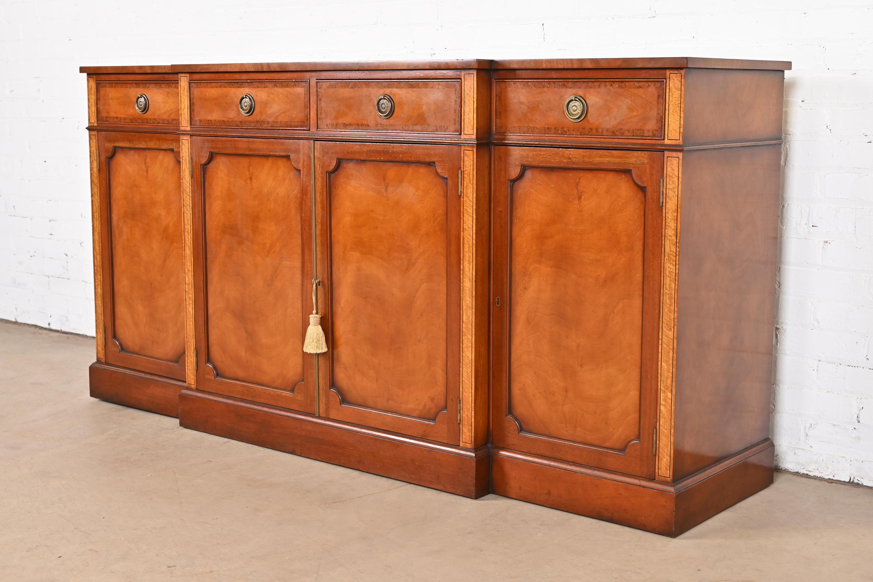 Brass English Georgian Banded Mahogany Sideboard by Restall Brown & Clennell For Sale