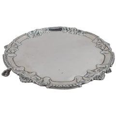 English Georgian Bead and Shell Sterling Silver Salver by Richard Rugg