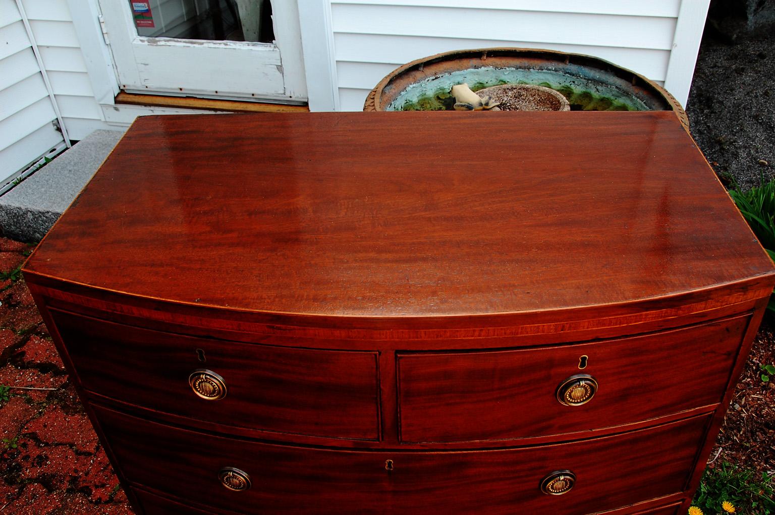 Boxwood English Georgian Bowfront Chest of Drawers in Mahogany with Inlaid Banding 