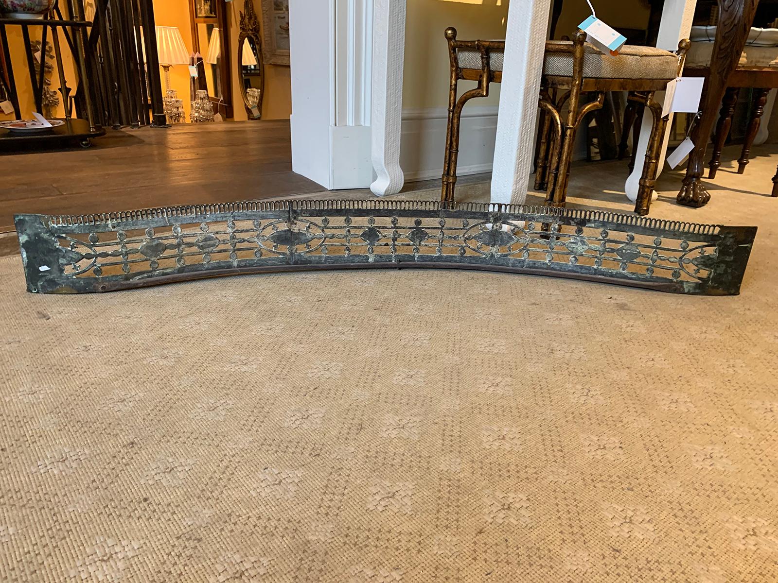 English Georgian Brass Serpentine Pierced Fireplace Fender, circa 1780-1820 3