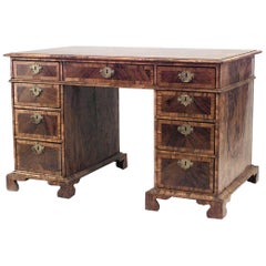 English Georgian Burl Walnut Kneehole Desk